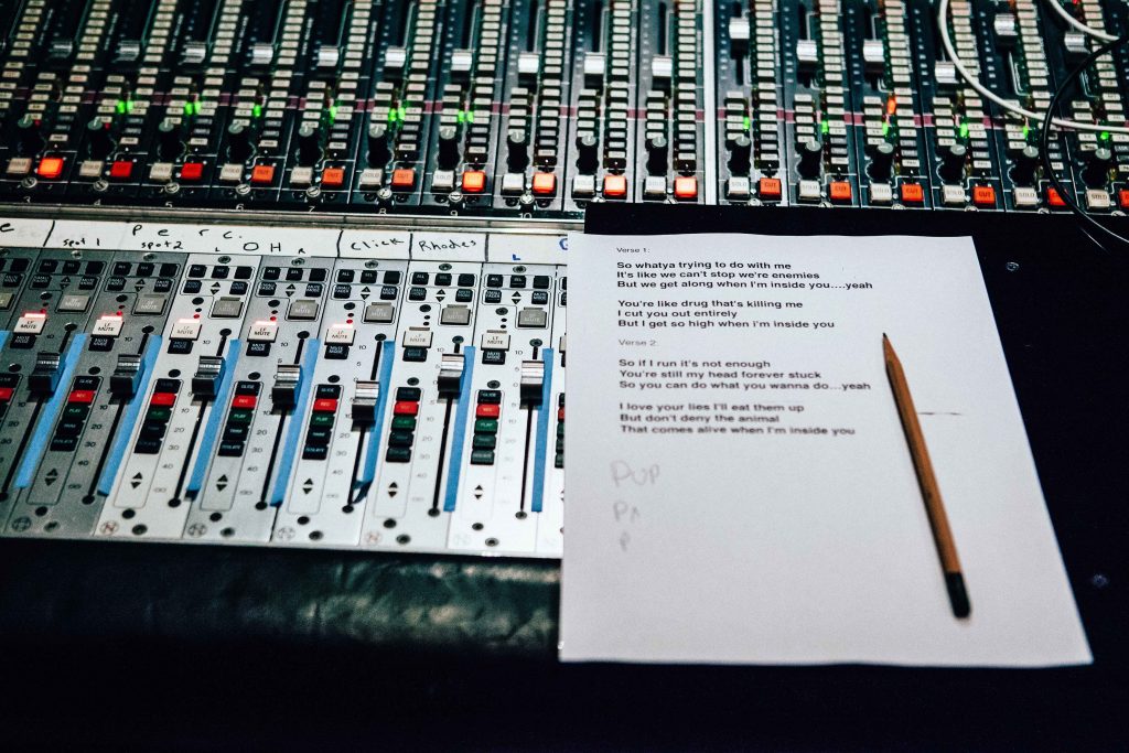 Lyric sheet from recording sessions for V