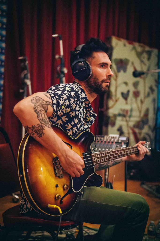 Adam Levine with guitar during one of Maroon 5's recording sessions for V.